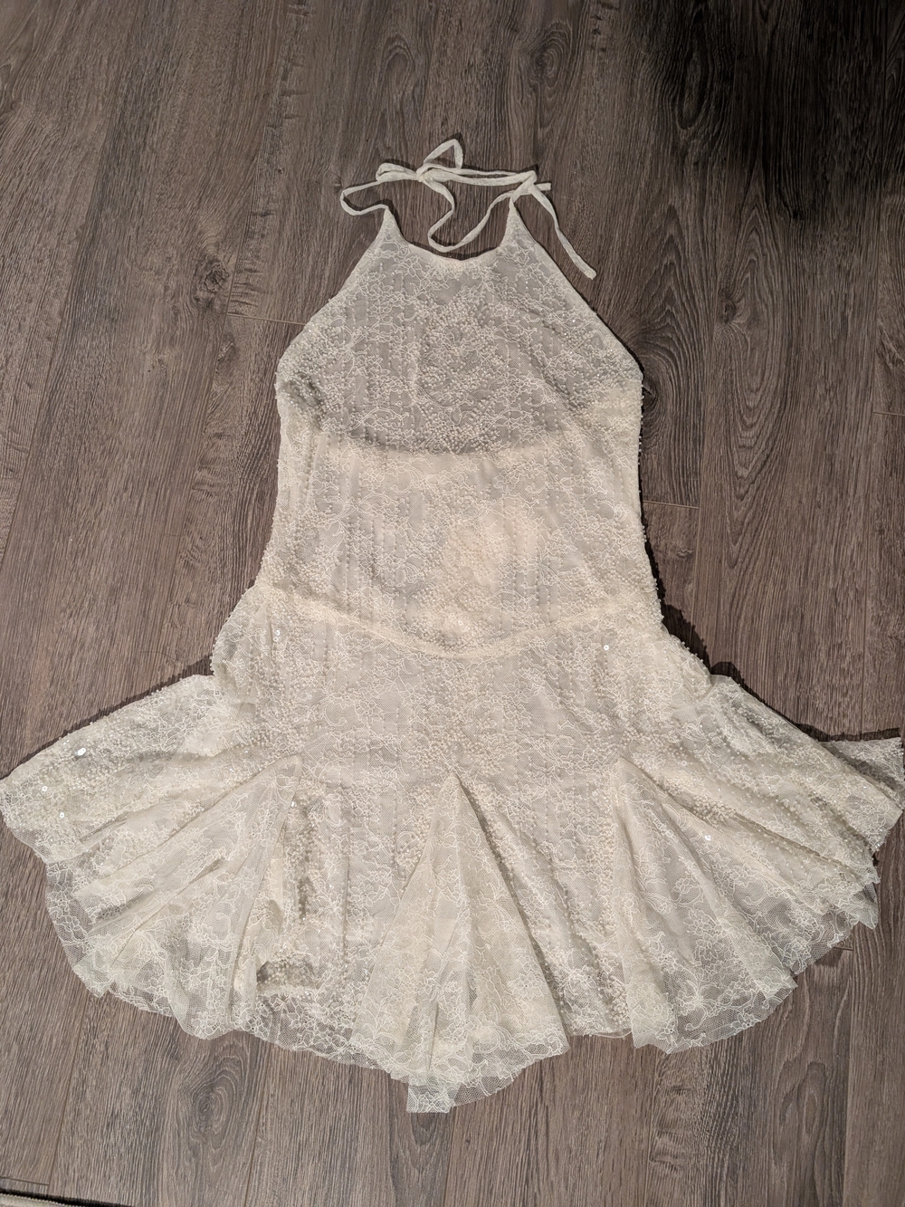 Zara Lace Halter Dress – Ivory Floral Sequin Detail – Special Occasion / Bridal